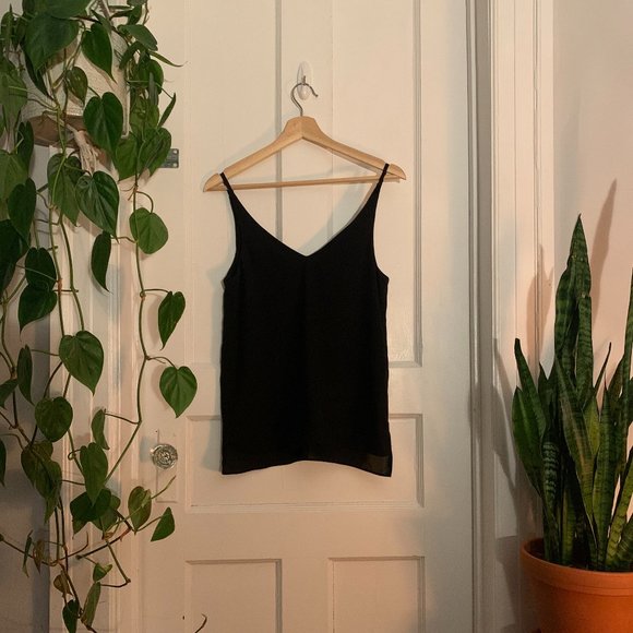 Black Lined Chiffon Tank - Picture 1 of 8